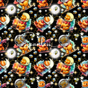 Cute bear in space seamless pattern