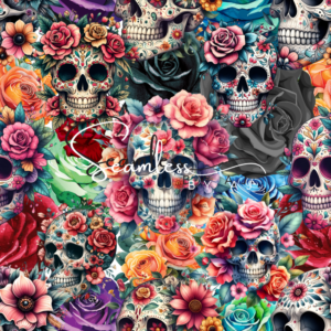 Floral sugar skulls seamless pattern